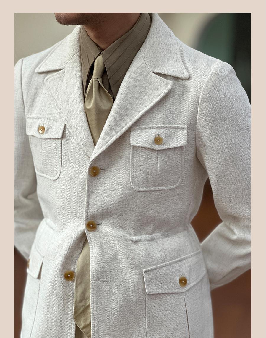 Fashion Men's Retro Slim Fit Notch Lapel Flat Suit Multi-Pocket Casual Jacket mens event wear