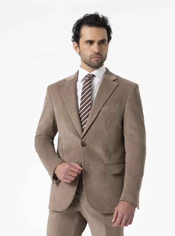 Formal 2 Pieces Mens Suit Corduroy Notch Lapel Tuxedos For Wedding (Blazer+Pants) mens event wear
