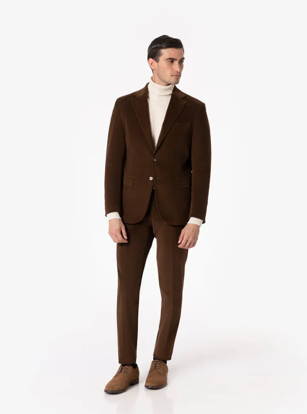 Formal 2 Pieces Mens Suit Corduroy Notch Lapel Tuxedos For Wedding (Blazer+Pants) mens event wear