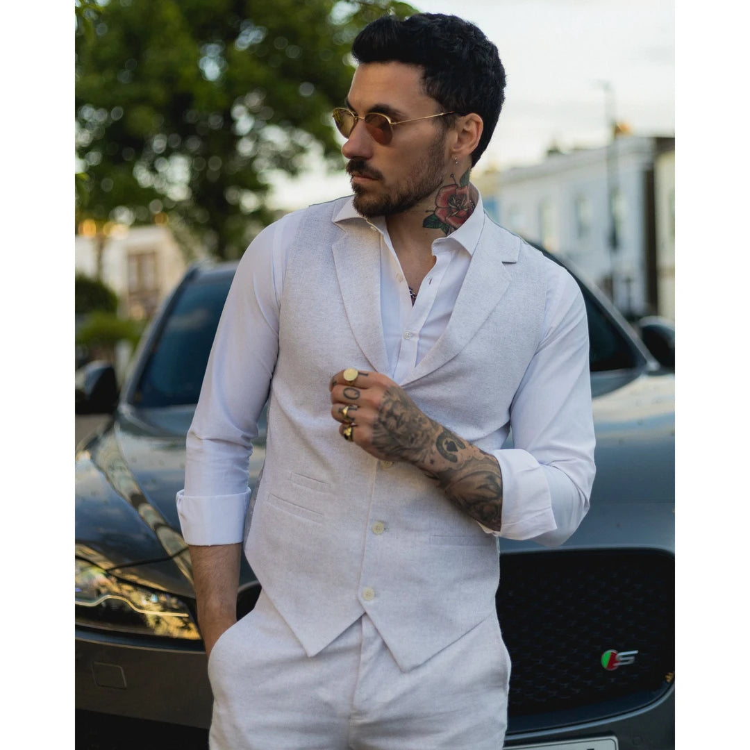 Formal 2 Pieces Mens Suit Flat Linen Notch Lapel Suit(Vest+Pants) mens event wear