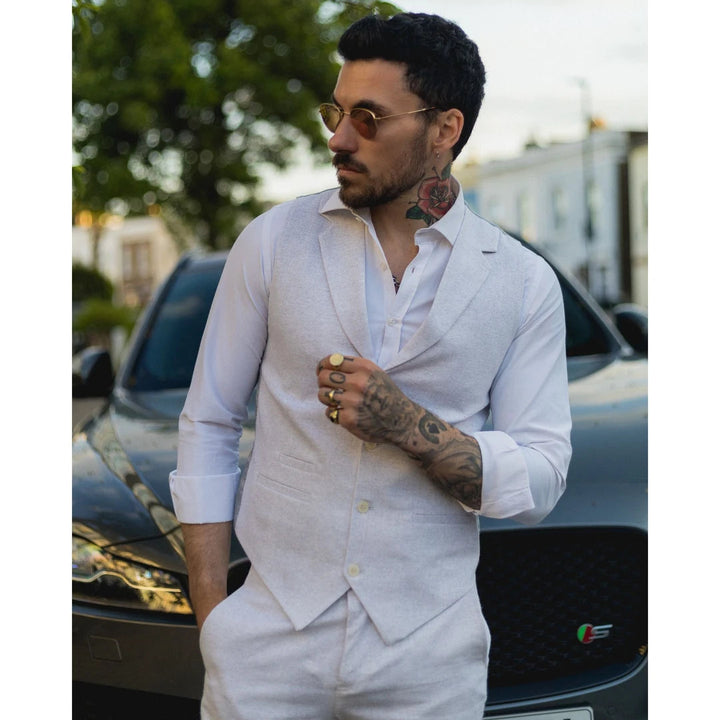 Formal 2 Pieces Mens Suit Flat Linen Notch Lapel Suit(Vest+Pants) mens event wear