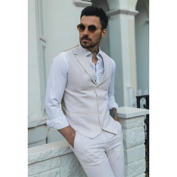 Formal 2 Pieces Mens Suit Flat Linen Notch Lapel Suit(Vest+Pants) mens event wear
