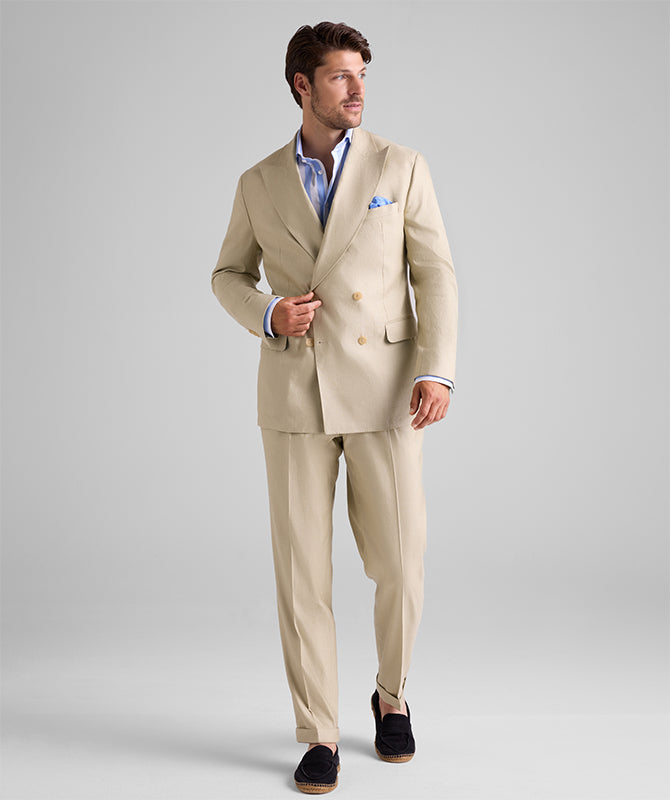 Formal 2 Pieces Mens Suit Flat Linen Peak Lapel Tuxedos For Wedding (Blazer+Pants) mens event wear