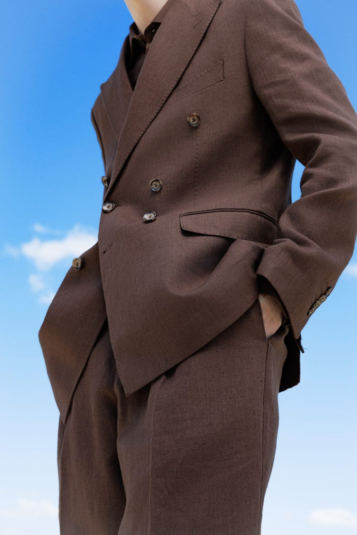 Formal 2 Pieces Mens Suit Flat Linen Peak Lapel Tuxedos For Wedding (Blazer+Pants) mens event wear