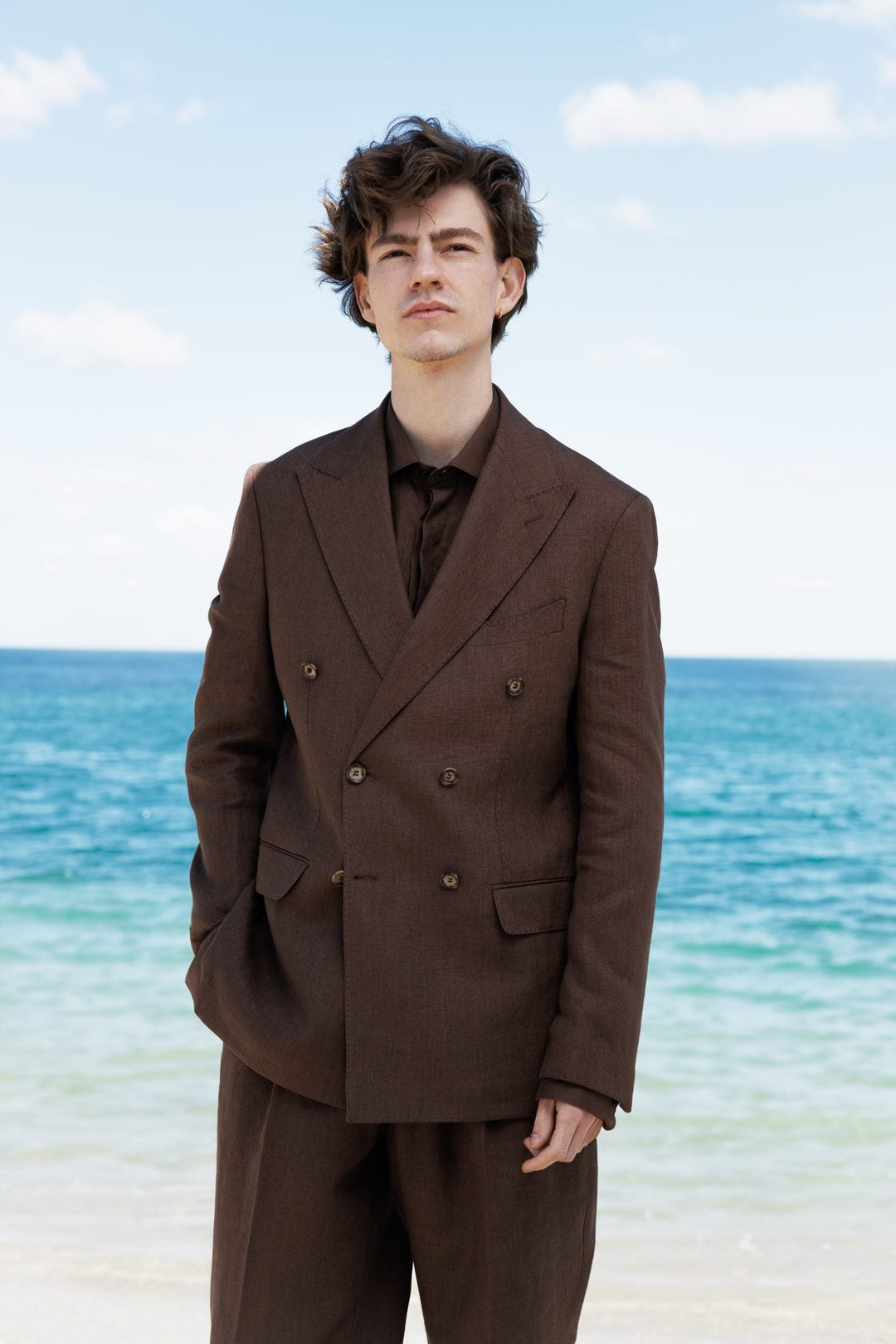 Formal 2 Pieces Mens Suit Flat Linen Peak Lapel Tuxedos For Wedding (Blazer+Pants) mens event wear