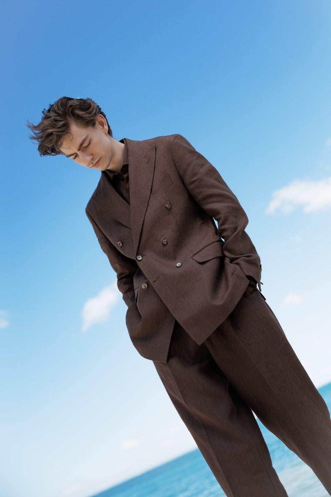 Formal 2 Pieces Mens Suit Flat Linen Peak Lapel Tuxedos For Wedding (Blazer+Pants) mens event wear