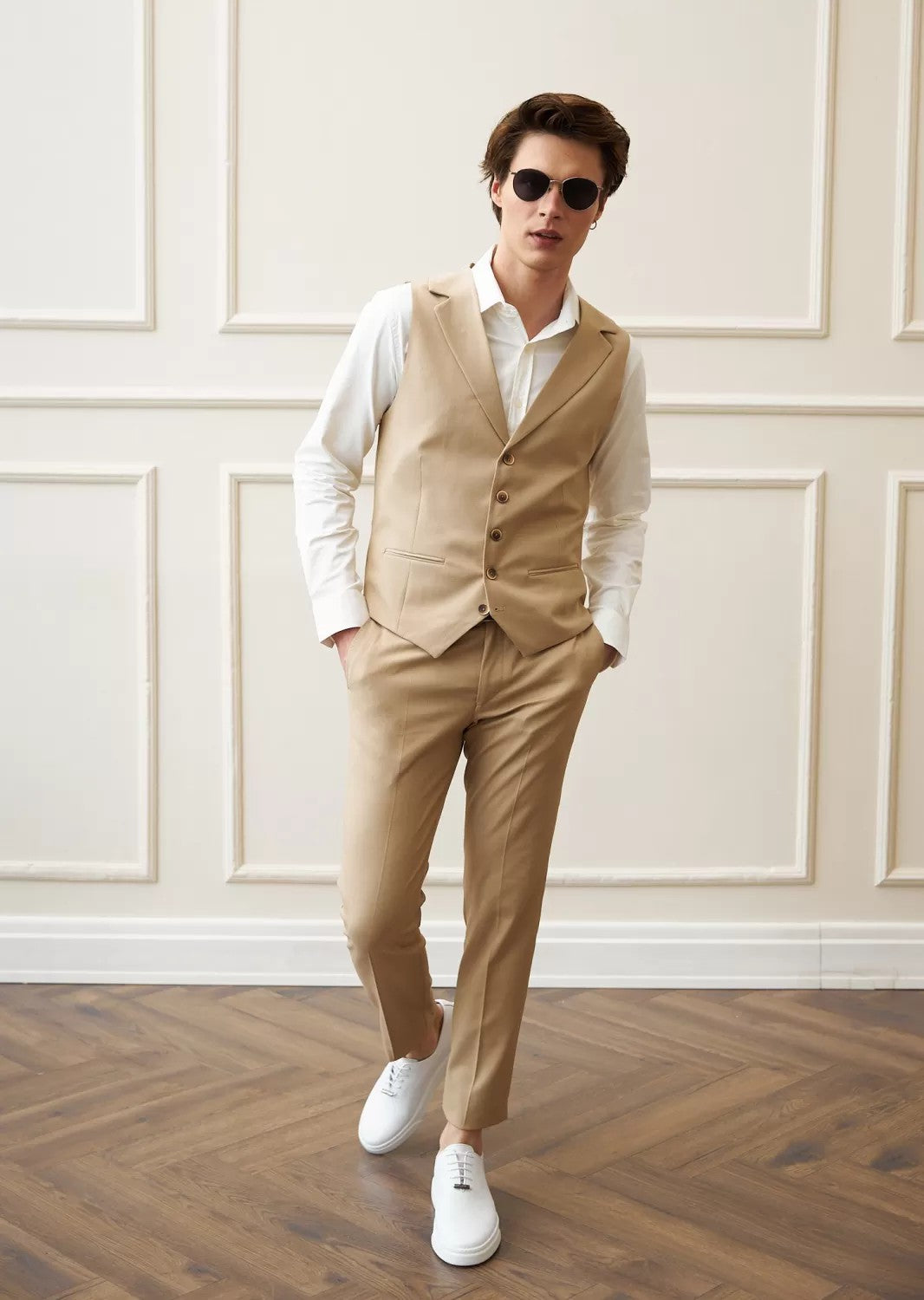 Formal 2 Pieces Mens Suit Flat Notch Lapel Vest Suit For Wedding (Vest + Pants) mens event wear