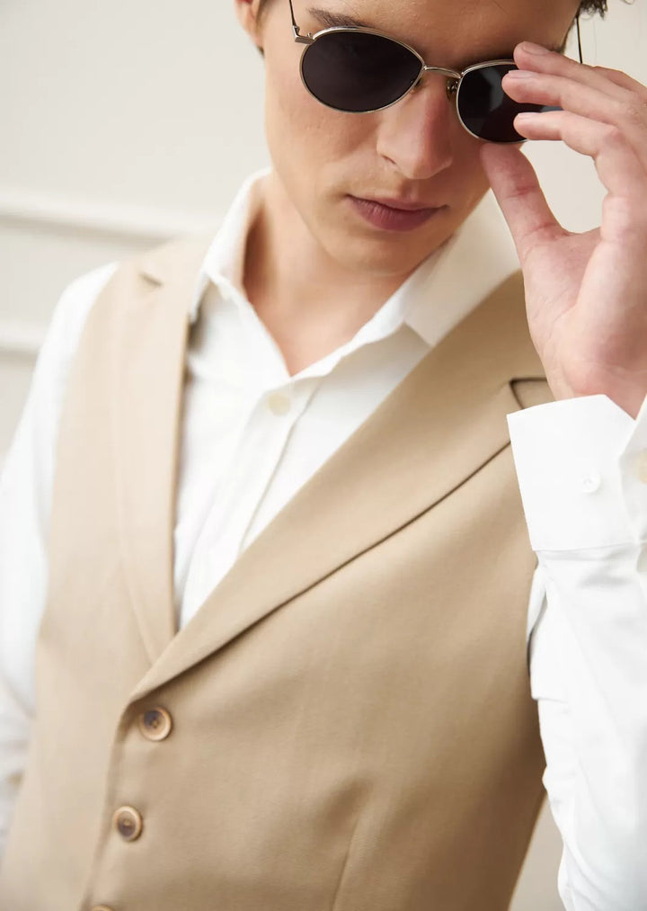 Formal 2 Pieces Mens Suit Flat Notch Lapel Vest Suit For Wedding (Vest + Pants) mens event wear