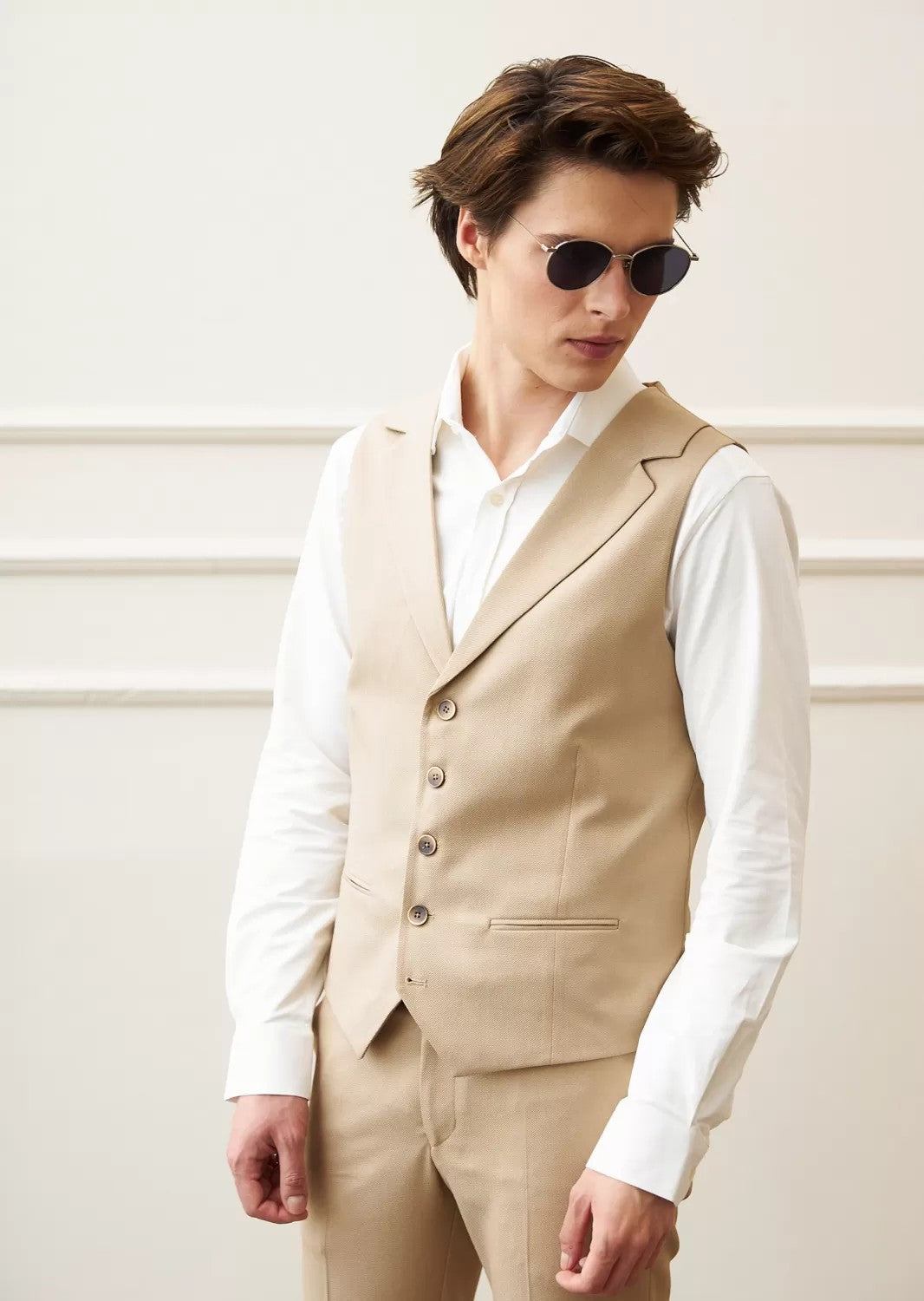 Formal 2 Pieces Mens Suit Flat Notch Lapel Vest Suit For Wedding (Vest + Pants) mens event wear