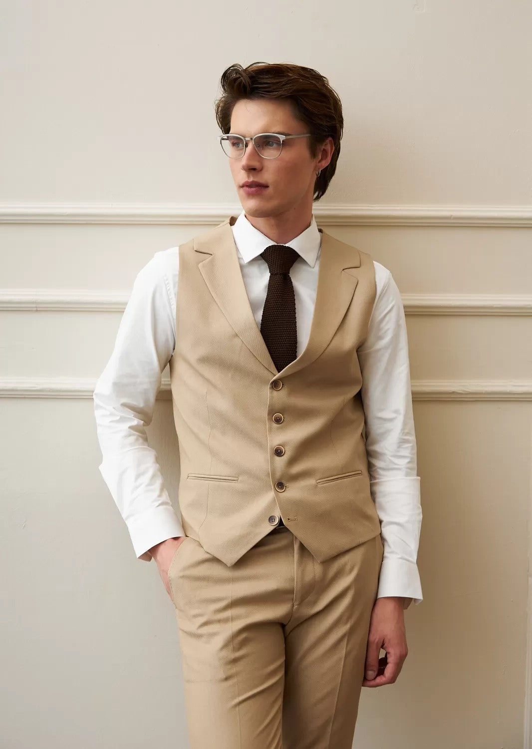 Formal 2 Pieces Mens Suit Flat Notch Lapel Vest Suit For Wedding (Vest + Pants) mens event wear