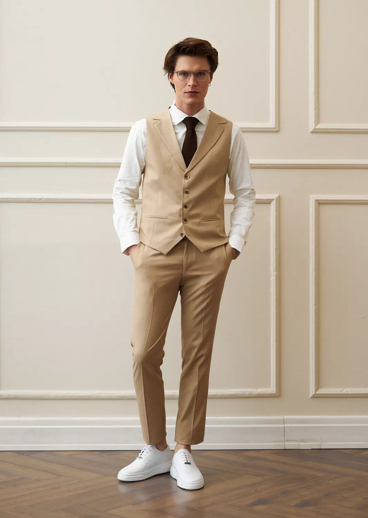 Formal 2 Pieces Mens Suit Flat Notch Lapel Vest Suit For Wedding (Vest + Pants) mens event wear
