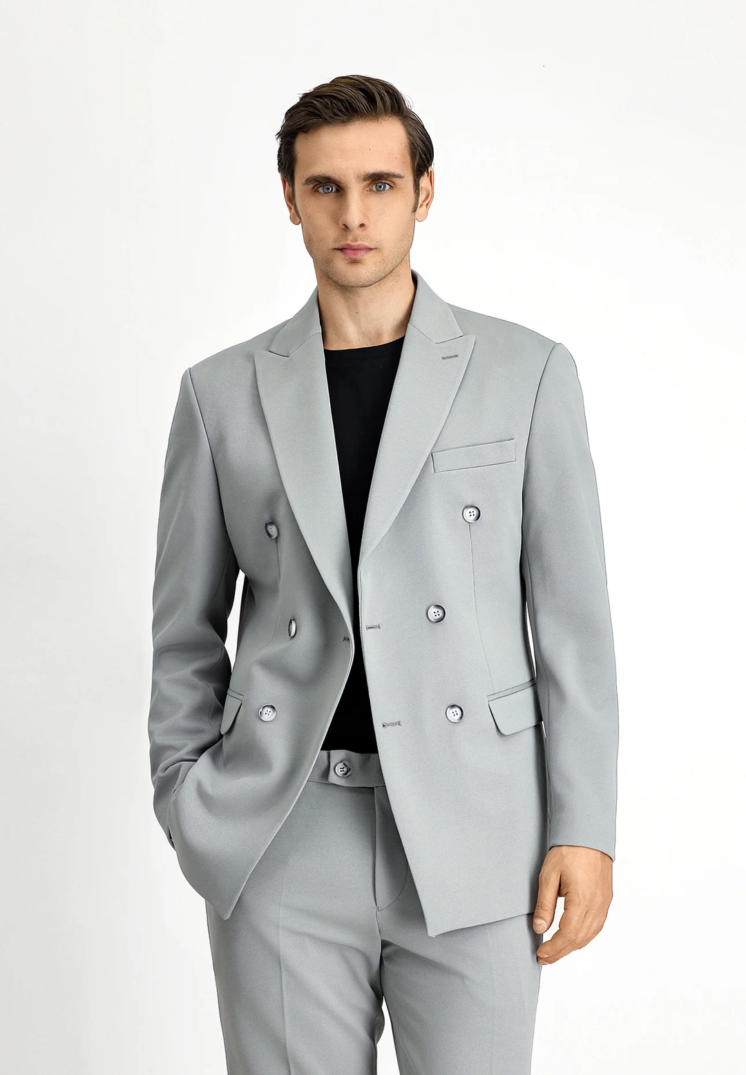 Formal 2 Pieces Mens Suit Flat Peak Lapel Tuxedos For Wedding (Blazer+Pants) mens event wear