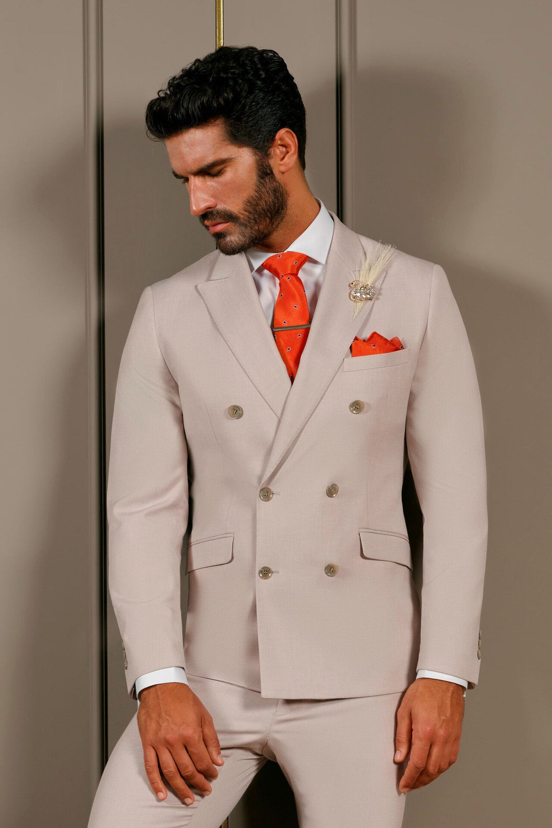 Formal 2 Pieces Mens Suit Flat Peak Lapel Tuxedos For Wedding (Blazer+Pants) mens event wear