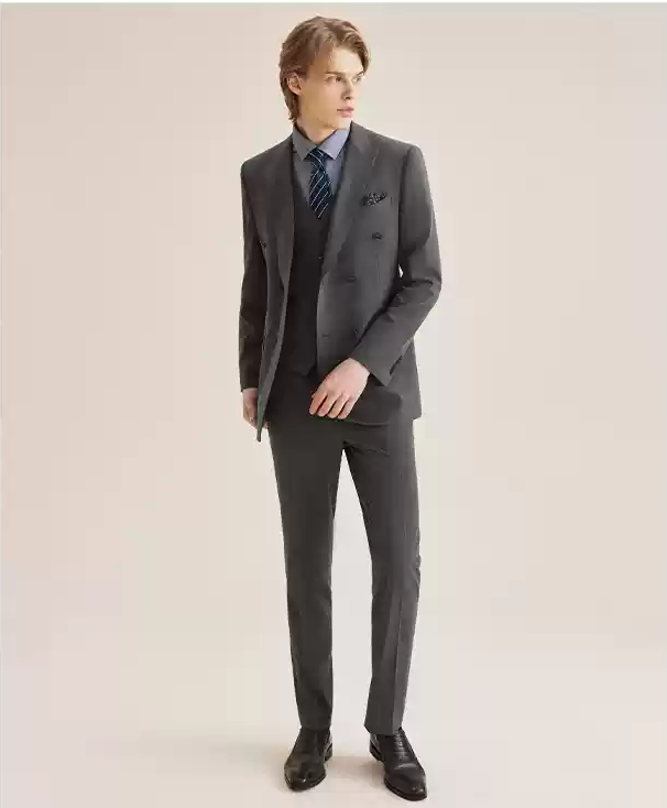 Formal 2 Pieces Mens Suit Flat Peak Lapel Tuxedos For Wedding (Blazer+ Vest + Pants) mens event wear