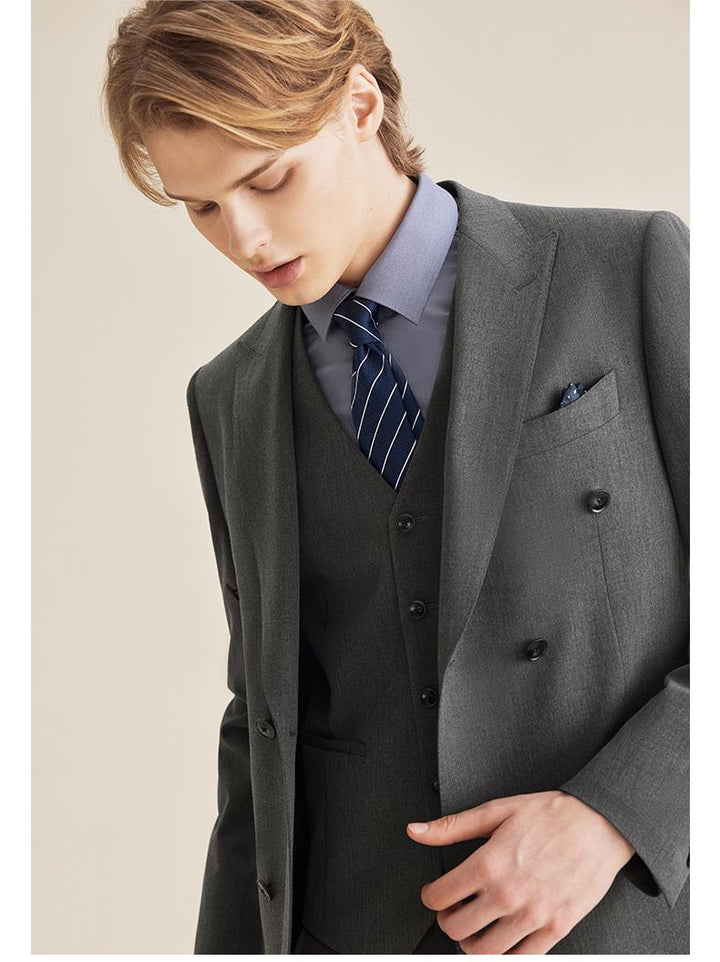 Formal 2 Pieces Mens Suit Flat Peak Lapel Tuxedos For Wedding (Blazer+ Vest + Pants) mens event wear