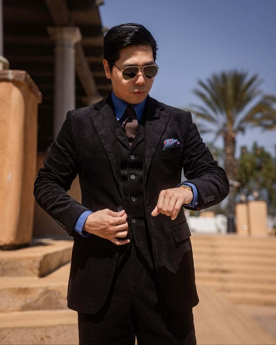 Formal 3 Pieces Mens Suit Corduroy Notch Lapel Tuxedos For Wedding (Blazer+Vest+Pants) mens event wear