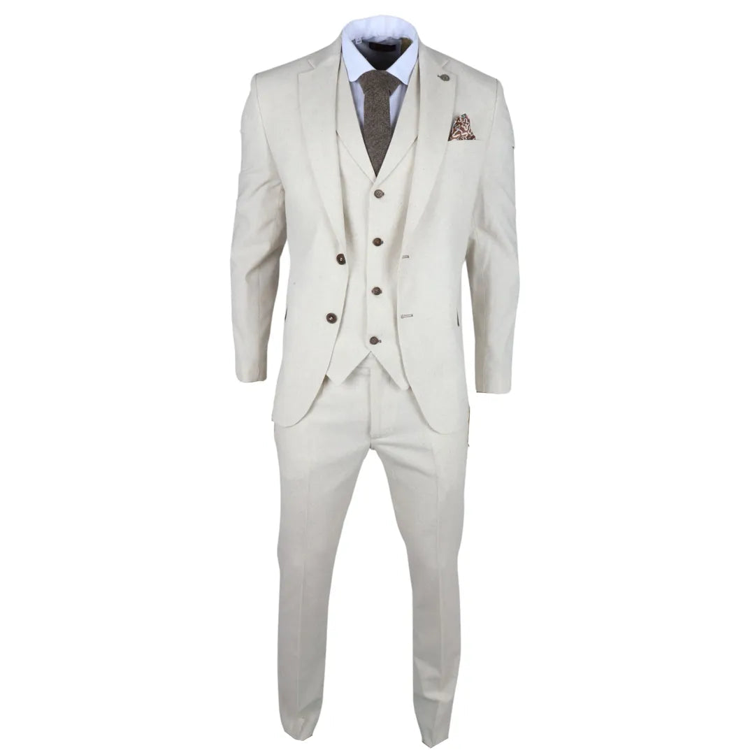 Formal 3 Pieces Mens Suit Flat Linen Notch Lapel Suit(Blazer+Vest+Pants) mens event wear