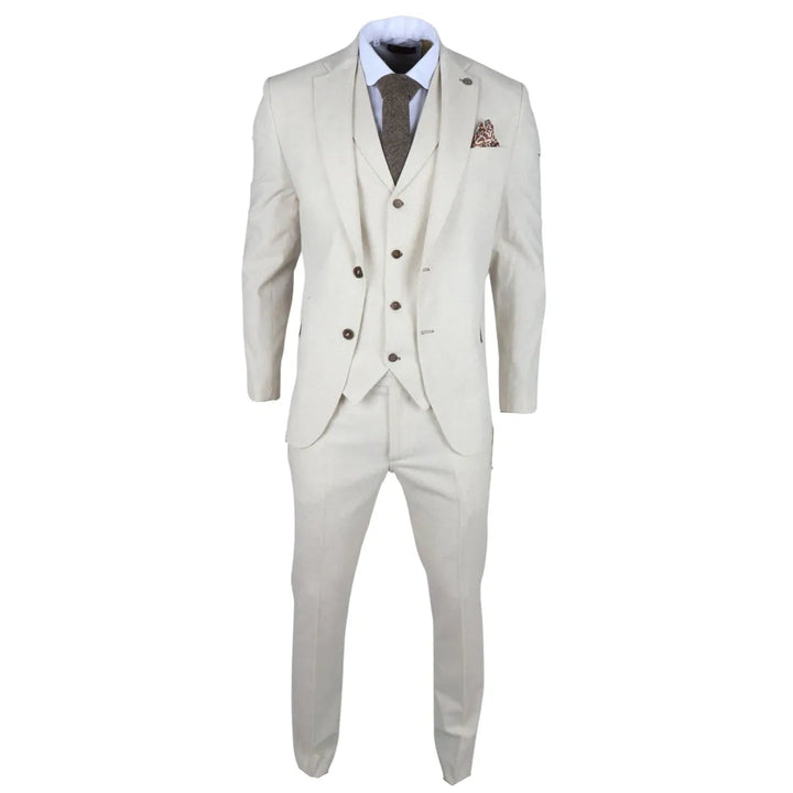 Formal 3 Pieces Mens Suit Flat Linen Notch Lapel Suit(Blazer+Vest+Pants) mens event wear