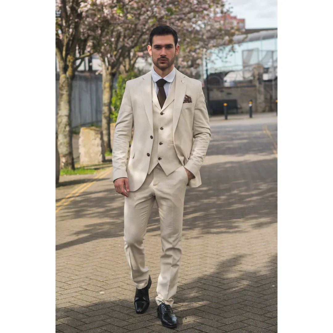 Formal 3 Pieces Mens Suit Flat Linen Notch Lapel Suit(Blazer+Vest+Pants) mens event wear