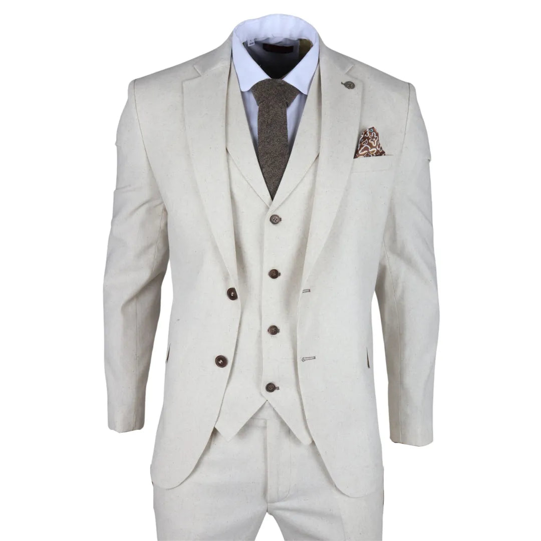 Formal 3 Pieces Mens Suit Flat Linen Notch Lapel Suit(Blazer+Vest+Pants) mens event wear