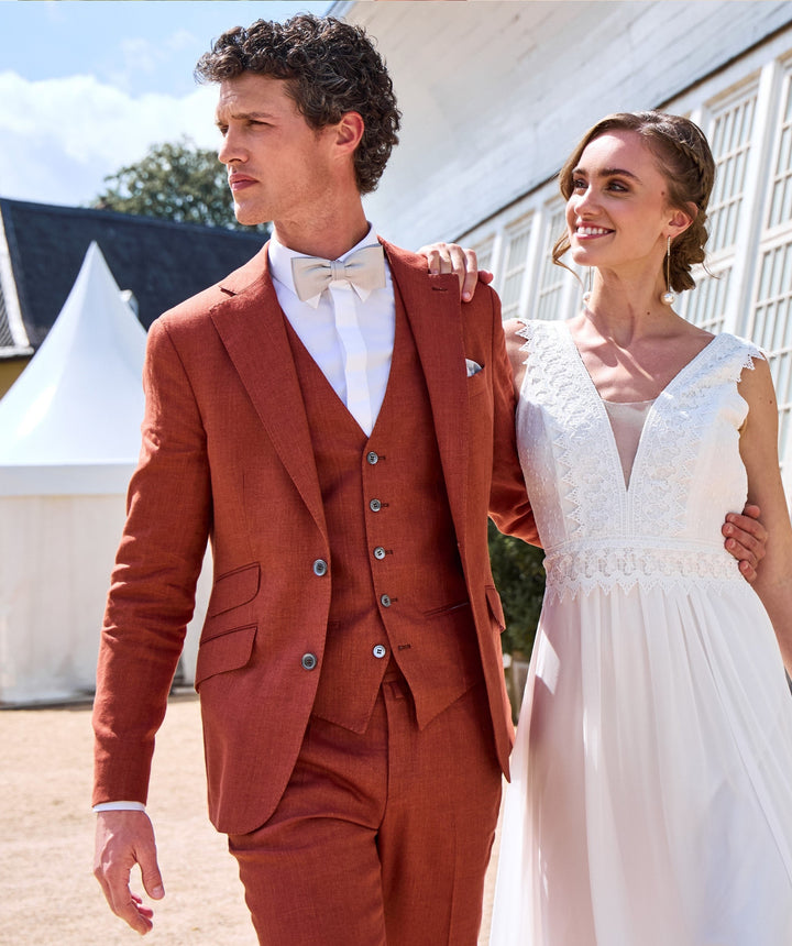 Formal 3 Pieces Mens Suit Flat Linen Notch Lapel Suit(Blazer+Vest+Pants) mens event wear