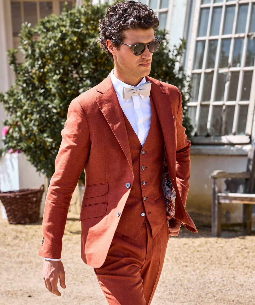 Formal 3 Pieces Mens Suit Flat Linen Notch Lapel Suit(Blazer+Vest+Pants) mens event wear