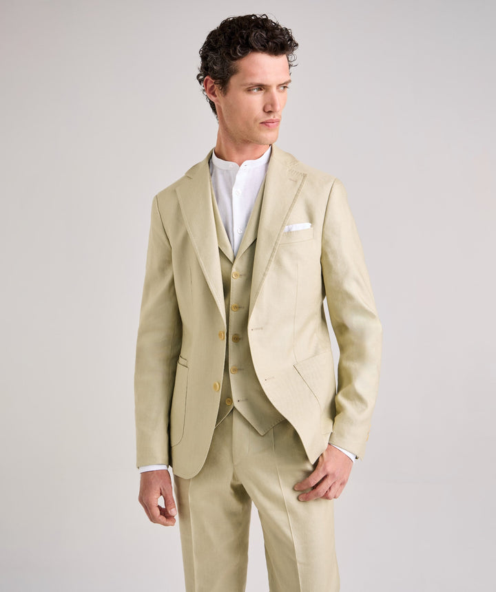 Formal 3 Pieces Mens Suit Flat Linen Notch Lapel Suit(Blazer+Vest+Pants) mens event wear