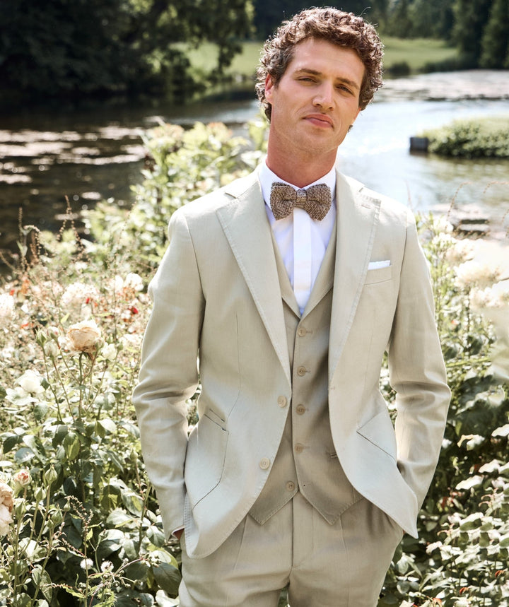 Formal 3 Pieces Mens Suit Flat Linen Notch Lapel Suit(Blazer+Vest+Pants) mens event wear