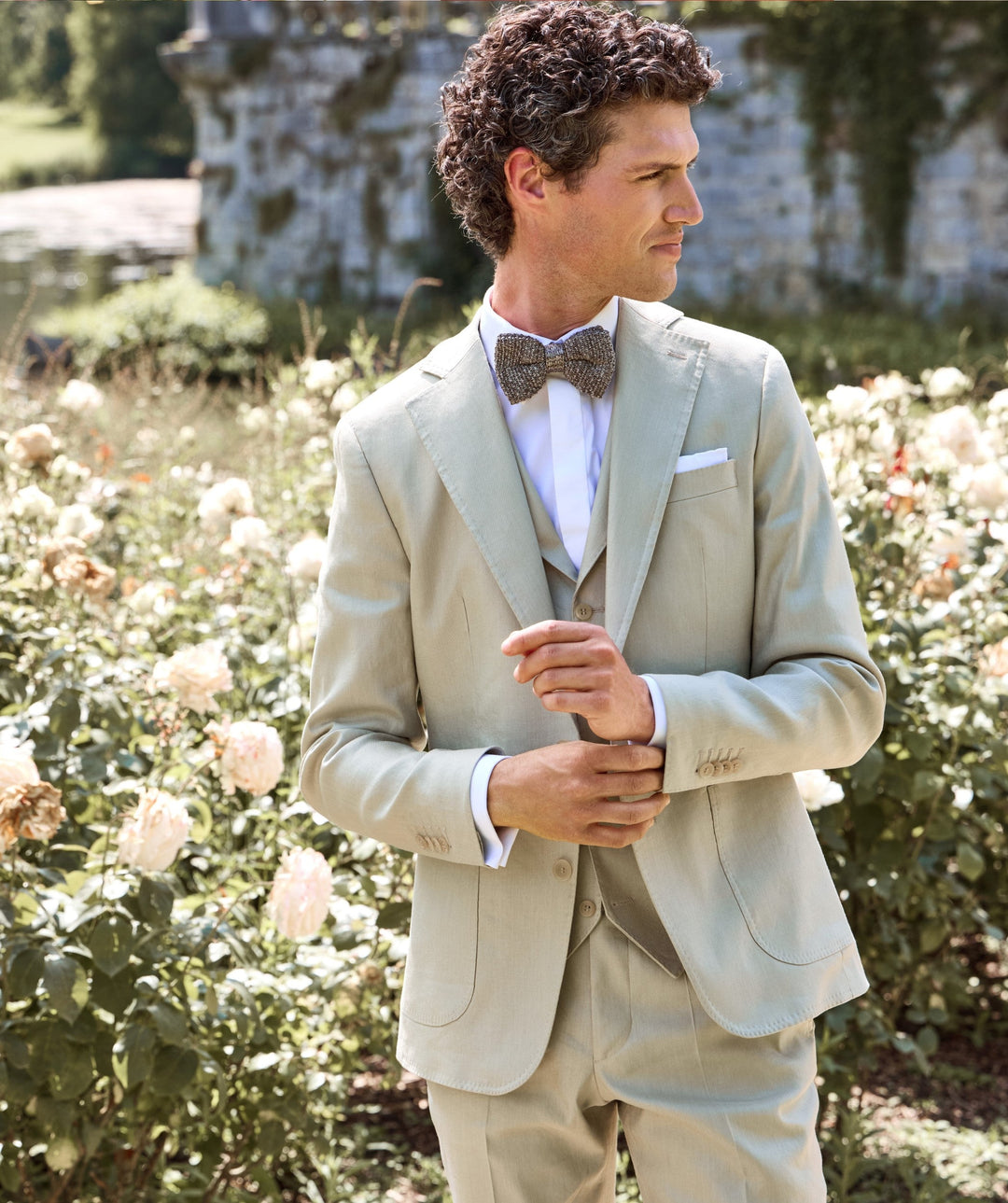 Formal 3 Pieces Mens Suit Flat Linen Notch Lapel Suit(Blazer+Vest+Pants) mens event wear