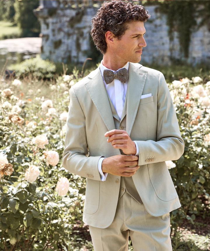 Formal 3 Pieces Mens Suit Flat Linen Notch Lapel Suit(Blazer+Vest+Pants) mens event wear