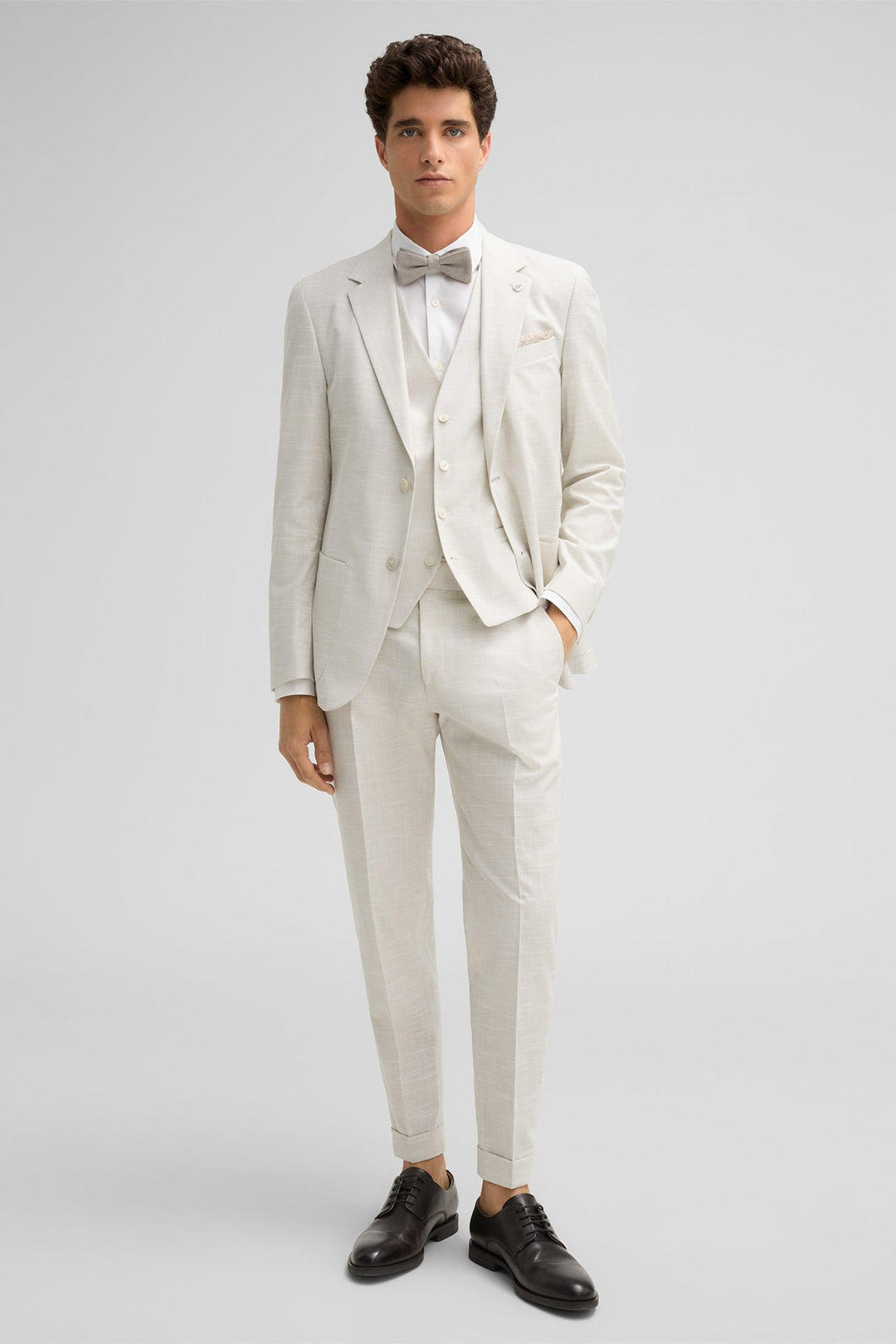 Formal 3 Pieces Mens Suit Flat Linen Notch Lapel Suit(Blazer+Vest+Pants) mens event wear