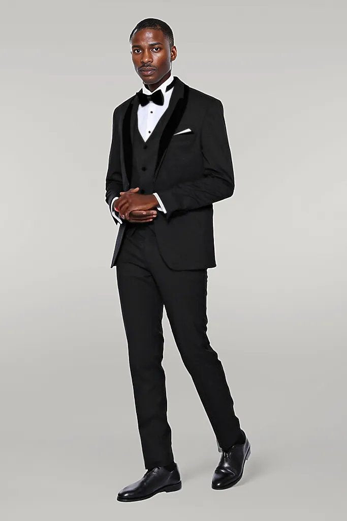 Formal 3 Pieces Mens Suit Flat Shawl Lapel Tuxedos (Blazer+vest+Pants) mens event wear