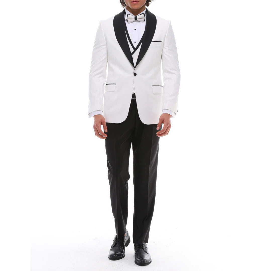 Formal 3 Pieces Mens Suit Flat Shawl Lapel Tuxedos (Blazer+vest+Pants) mens event wear