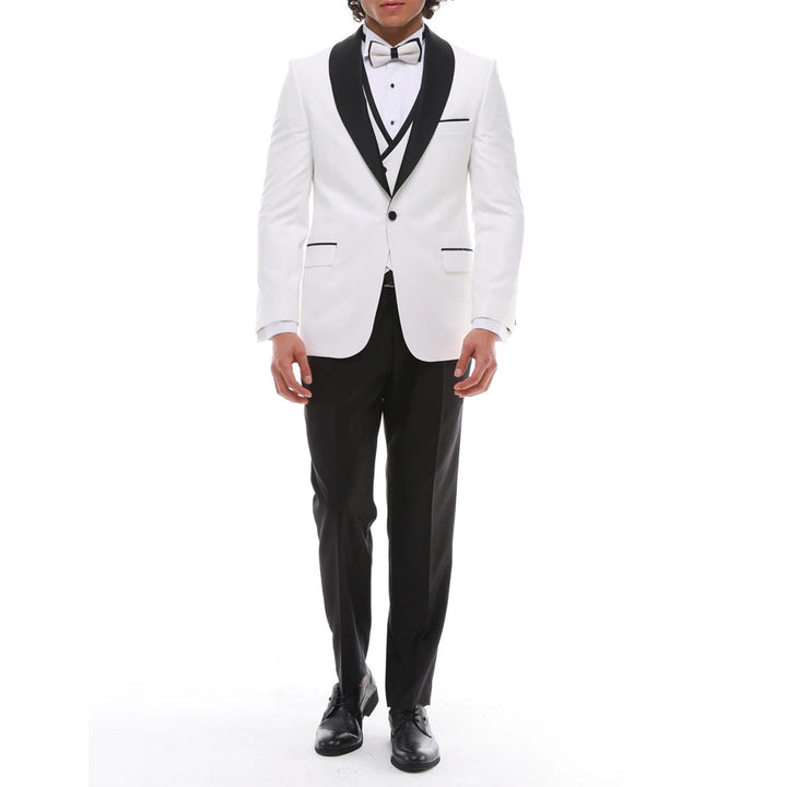 Formal 3 Pieces Mens Suit Flat Shawl Lapel Tuxedos (Blazer+vest+Pants) mens event wear