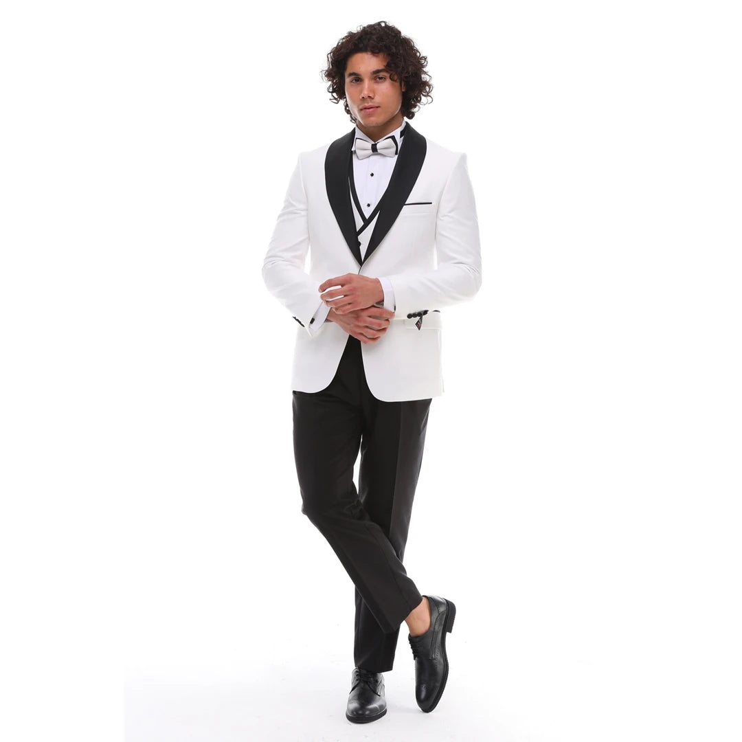 Formal 3 Pieces Mens Suit Flat Shawl Lapel Tuxedos (Blazer+vest+Pants) mens event wear
