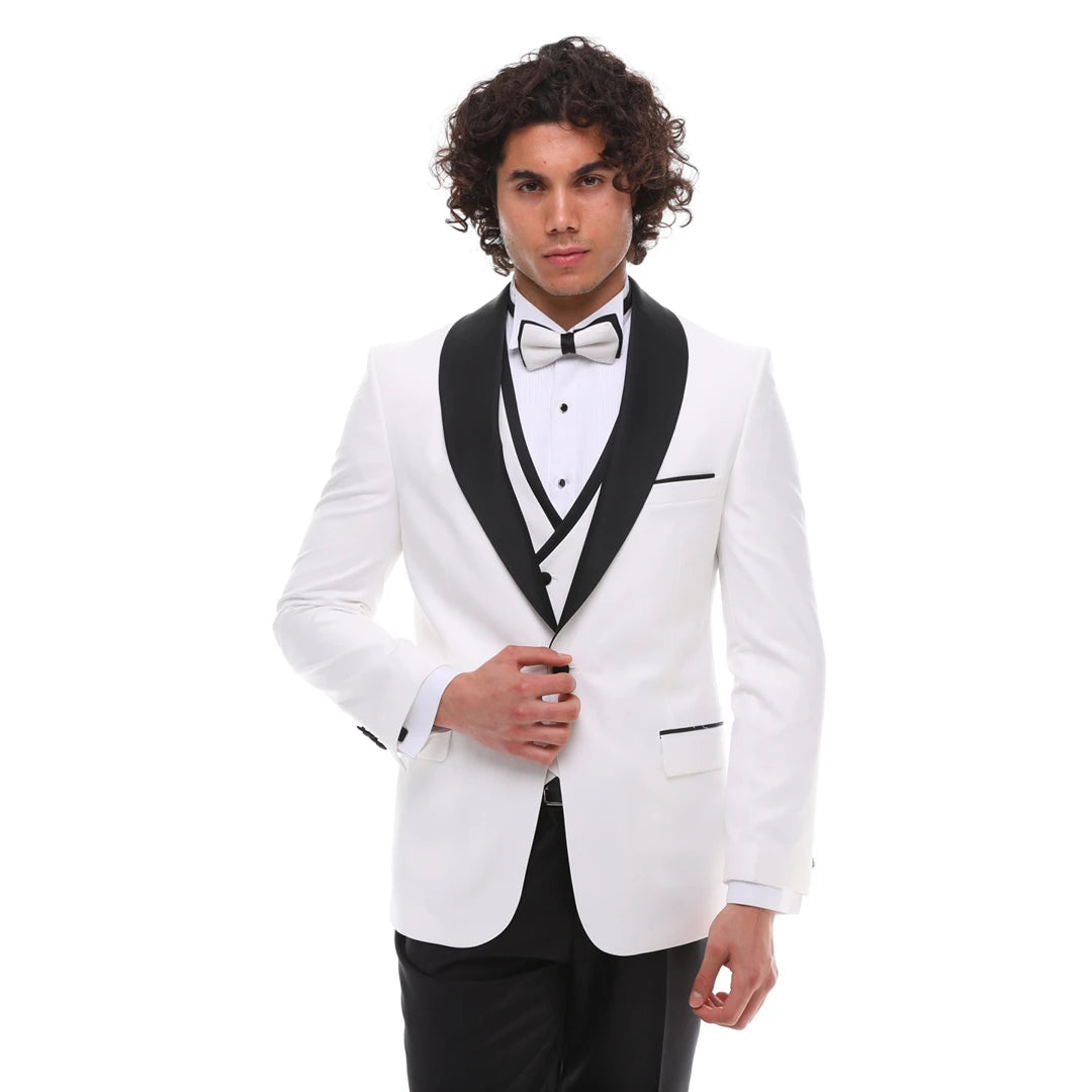 Formal 3 Pieces Mens Suit Flat Shawl Lapel Tuxedos (Blazer+vest+Pants) mens event wear