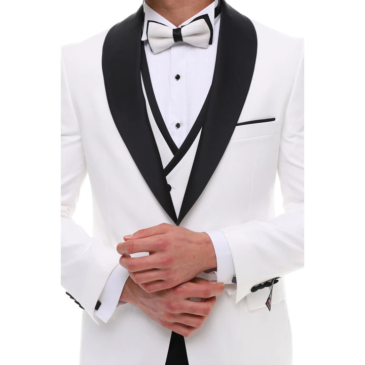 Formal 3 Pieces Mens Suit Flat Shawl Lapel Tuxedos (Blazer+vest+Pants) mens event wear