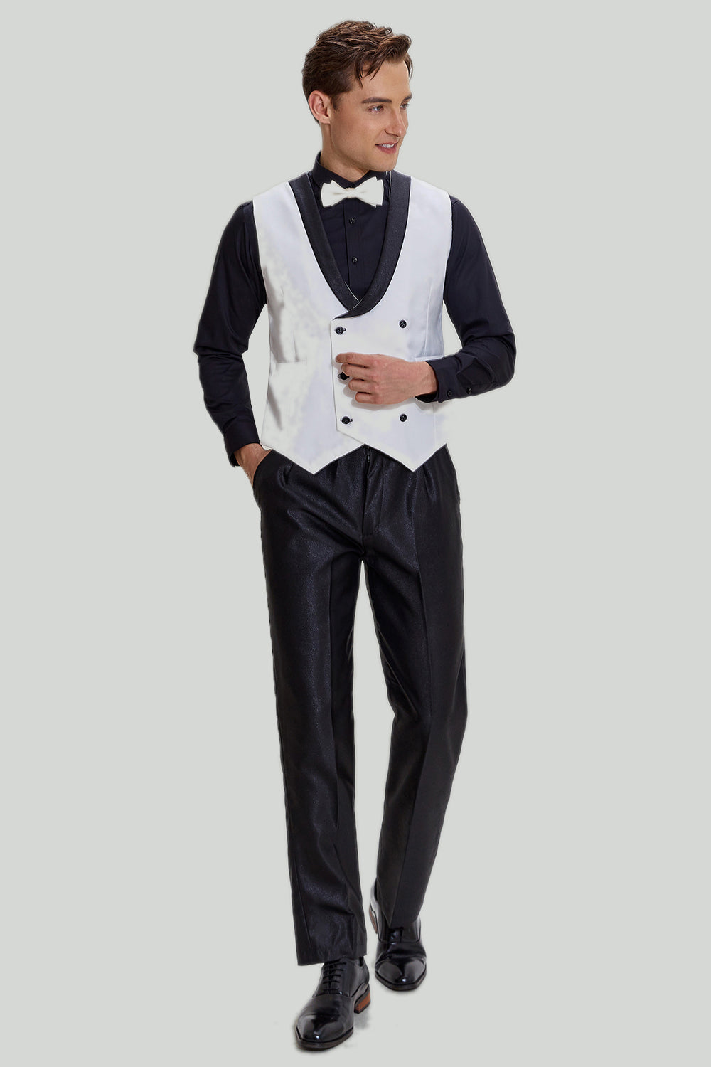 Formal 3 Pieces Mens Suit Flat Shawl Lapel Tuxedos (Blazer+vest+Pants) mens event wear