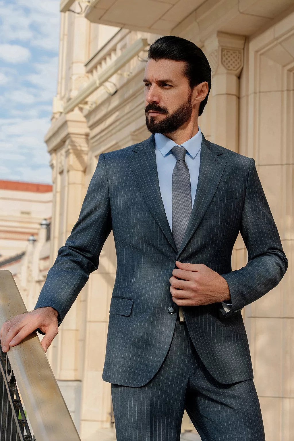 Formal Men's 2 Pieces Mens Suit Notch Lapel Striped Tuxedos (Blazer+Pants) mens event wear