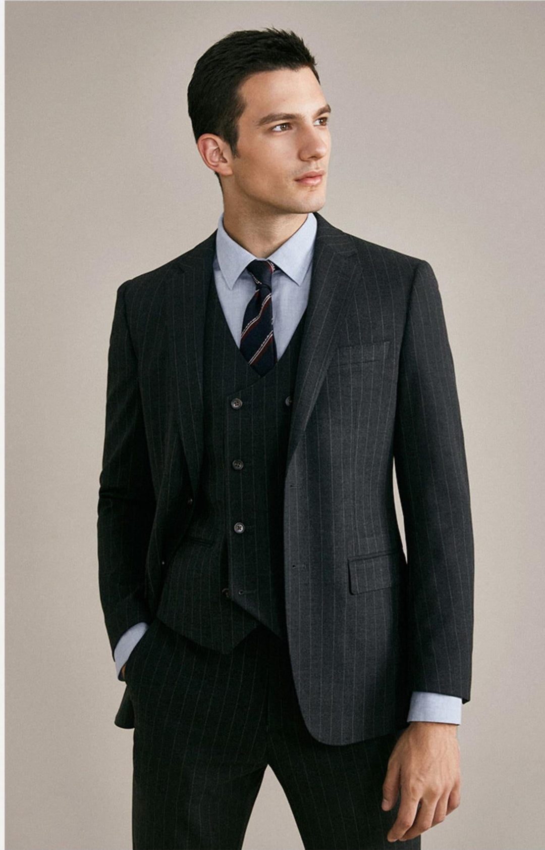 Formal Men's 2 Pieces Mens Suit Notch Lapel Striped Tuxedos (Blazer+Vest+Pants) mens event wear