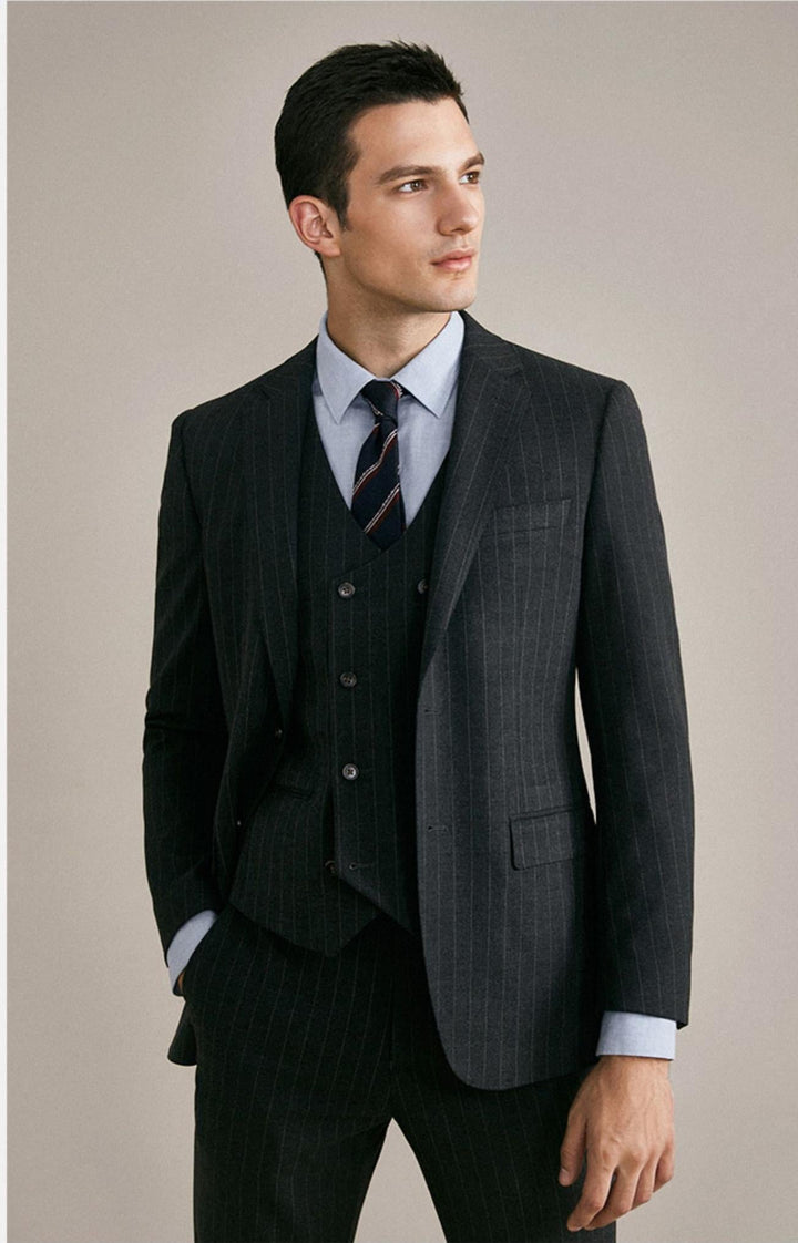 Formal Men's 2 Pieces Mens Suit Notch Lapel Striped Tuxedos (Blazer+Vest+Pants) mens event wear