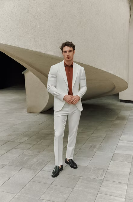 Formal Men's 2 Pieces Mens Suit Peak Lapel Striped Tuxedos (Blazer+Pants) mens event wear