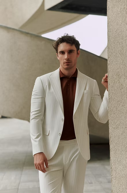 Formal Men's 2 Pieces Mens Suit Peak Lapel Striped Tuxedos (Blazer+Pants) mens event wear