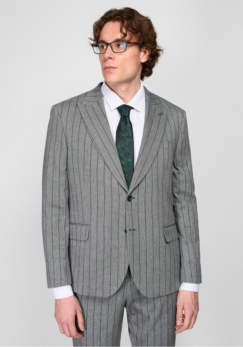 Formal Men's 2 Pieces Mens Suit Peak Lapel Striped Tuxedos (Blazer+Pants) mens event wear