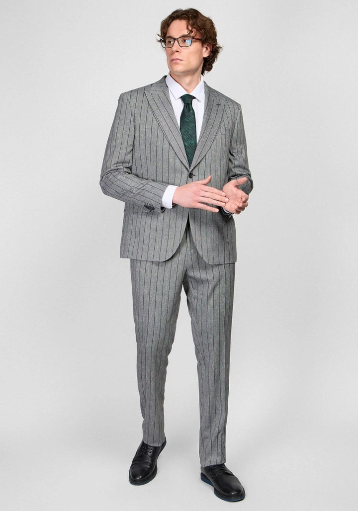 Formal Men's 2 Pieces Mens Suit Peak Lapel Striped Tuxedos (Blazer+Pants) mens event wear