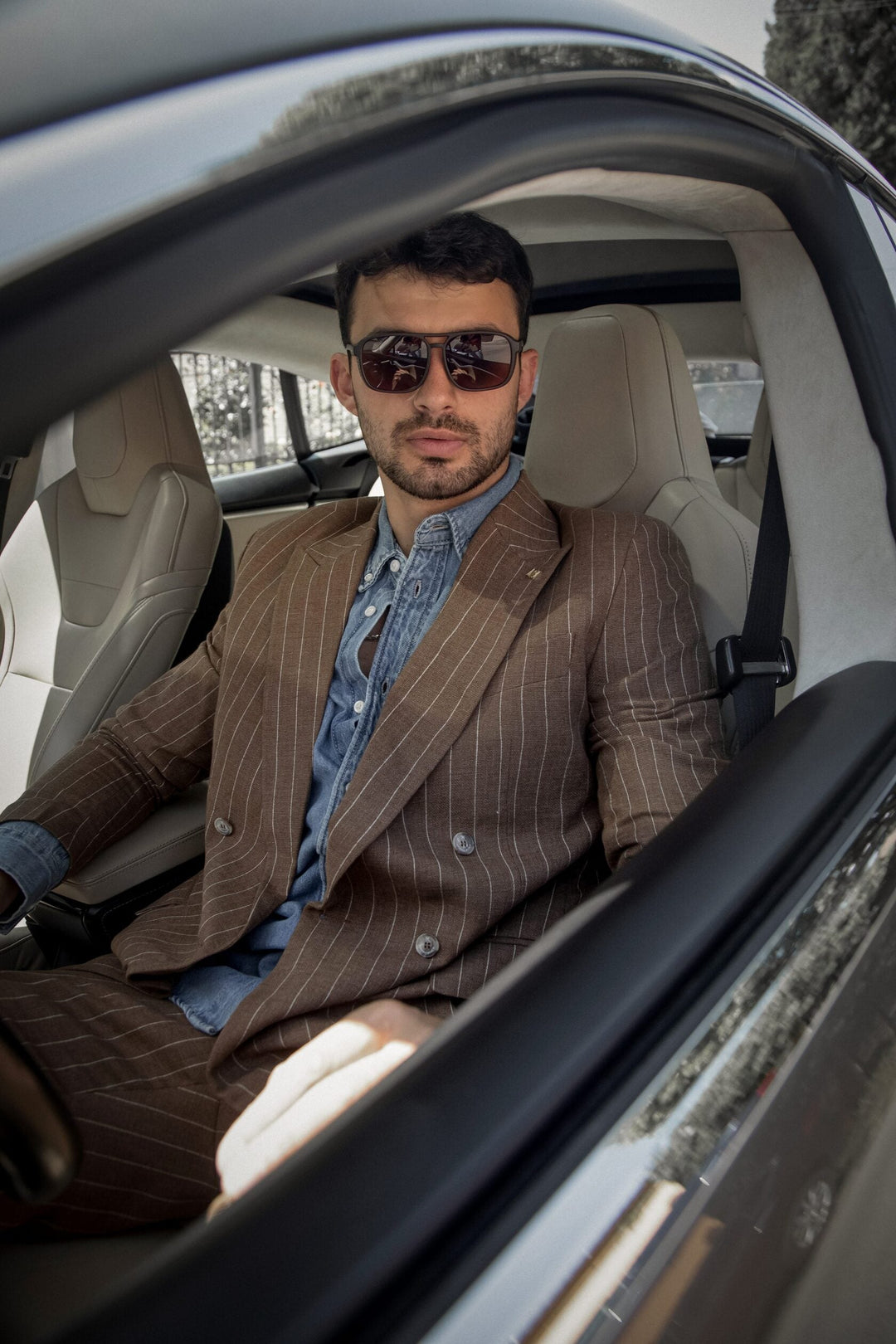 Formal Men's 2 Pieces Mens Suit Peak Lapel Striped Tuxedos (Blazer+Pants) mens event wear