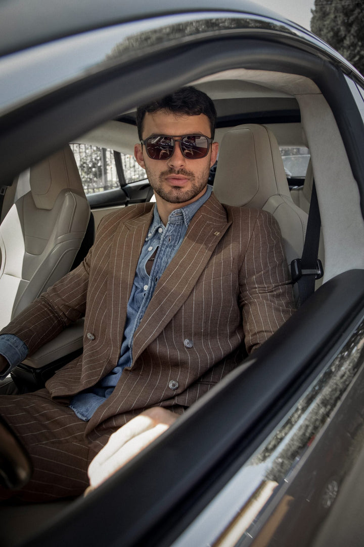 Formal Men's 2 Pieces Mens Suit Peak Lapel Striped Tuxedos (Blazer+Pants) mens event wear