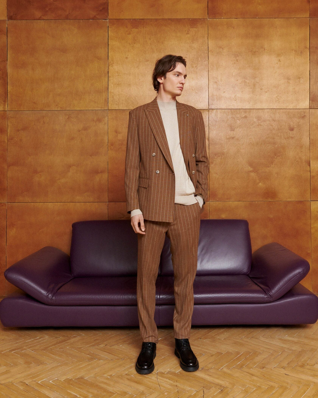 Formal Men's 2 Pieces Mens Suit Peak Lapel Striped Tuxedos (Blazer+Pants) mens event wear