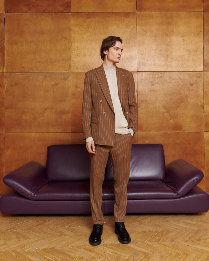 Formal Men's 2 Pieces Mens Suit Peak Lapel Striped Tuxedos (Blazer+Pants) mens event wear