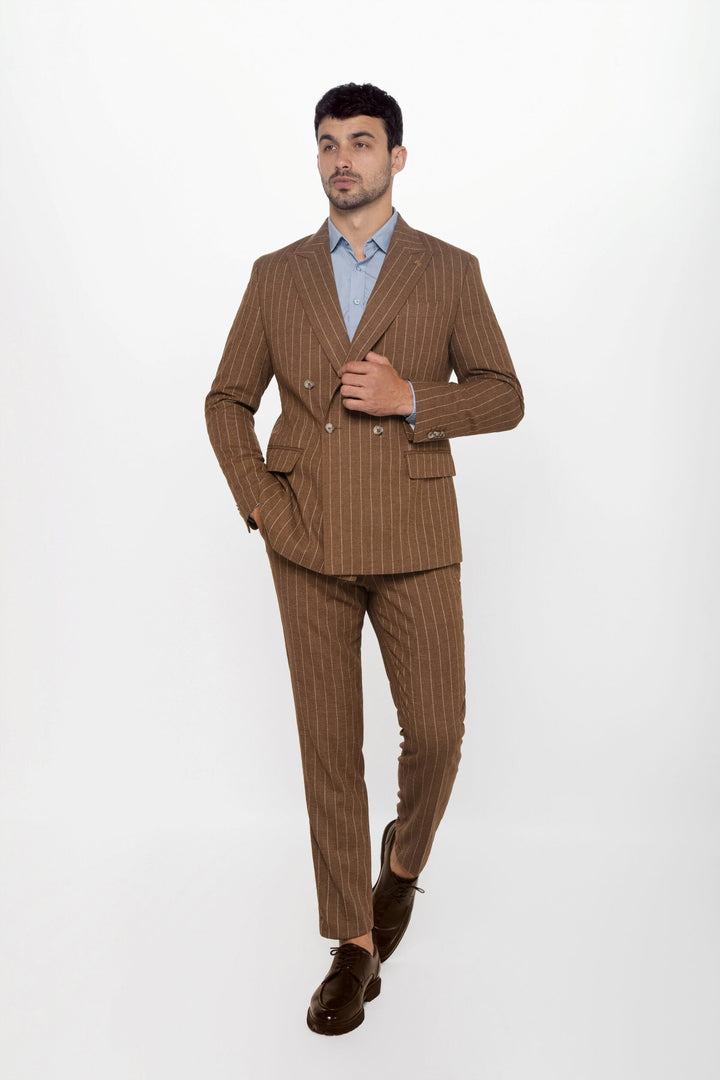 Formal Men's 2 Pieces Mens Suit Peak Lapel Striped Tuxedos (Blazer+Pants) mens event wear